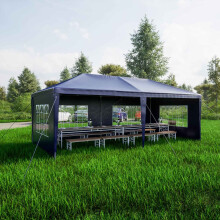 (Blue) BIRCHTREE 3x6m Garden PE Gazebo Party Wedding Camping Tent With 6 Walls Canopy