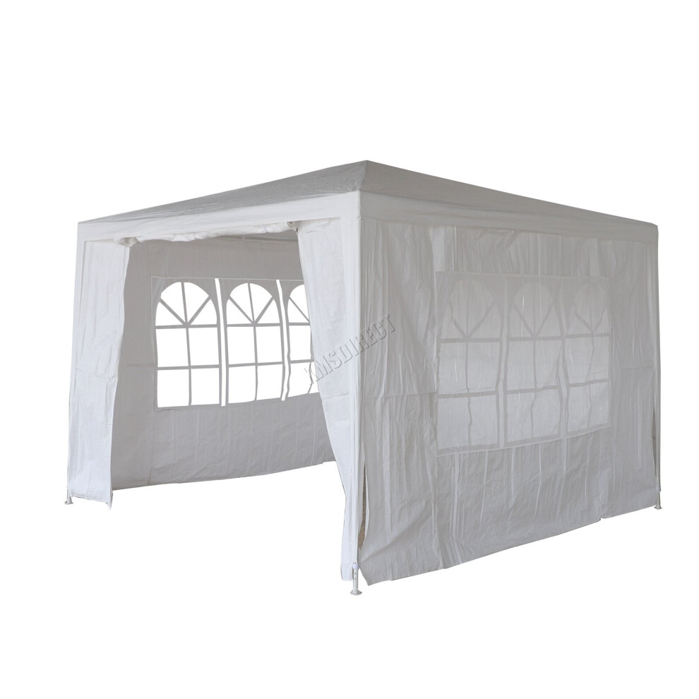 (White) BIRCHTREE 3x3m Garden PE Gazebo Party Wedding Camping Tent With 4 Walls Canopy