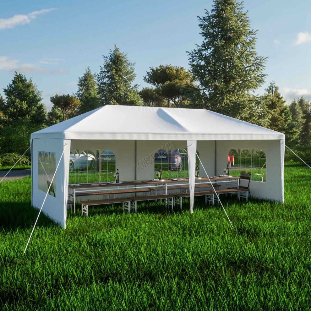 (White) BIRCHTREE 3x6m Garden PE Gazebo Party Wedding Camping Tent With 6 Walls Canopy