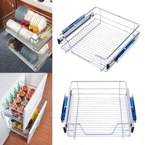 Living And Home (400mm, 2pcs) Metal Sliding Kitchen Cabinet Pull Out Wire Basket Organizer
