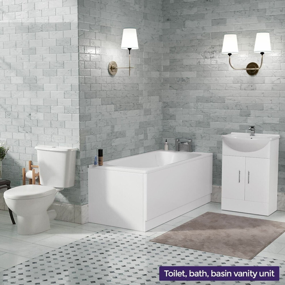 Senore 1700mm Straight Bath, Vanity Basin Unit & Close Coupled Toilet White