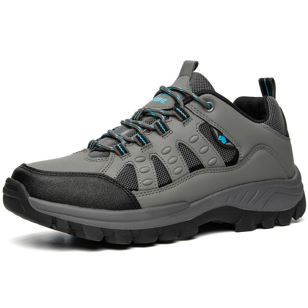 (Grey, 8) Mens Hiking Boots Trekking Trainers Shoes Walking Leather Outdoor Waterproof UK