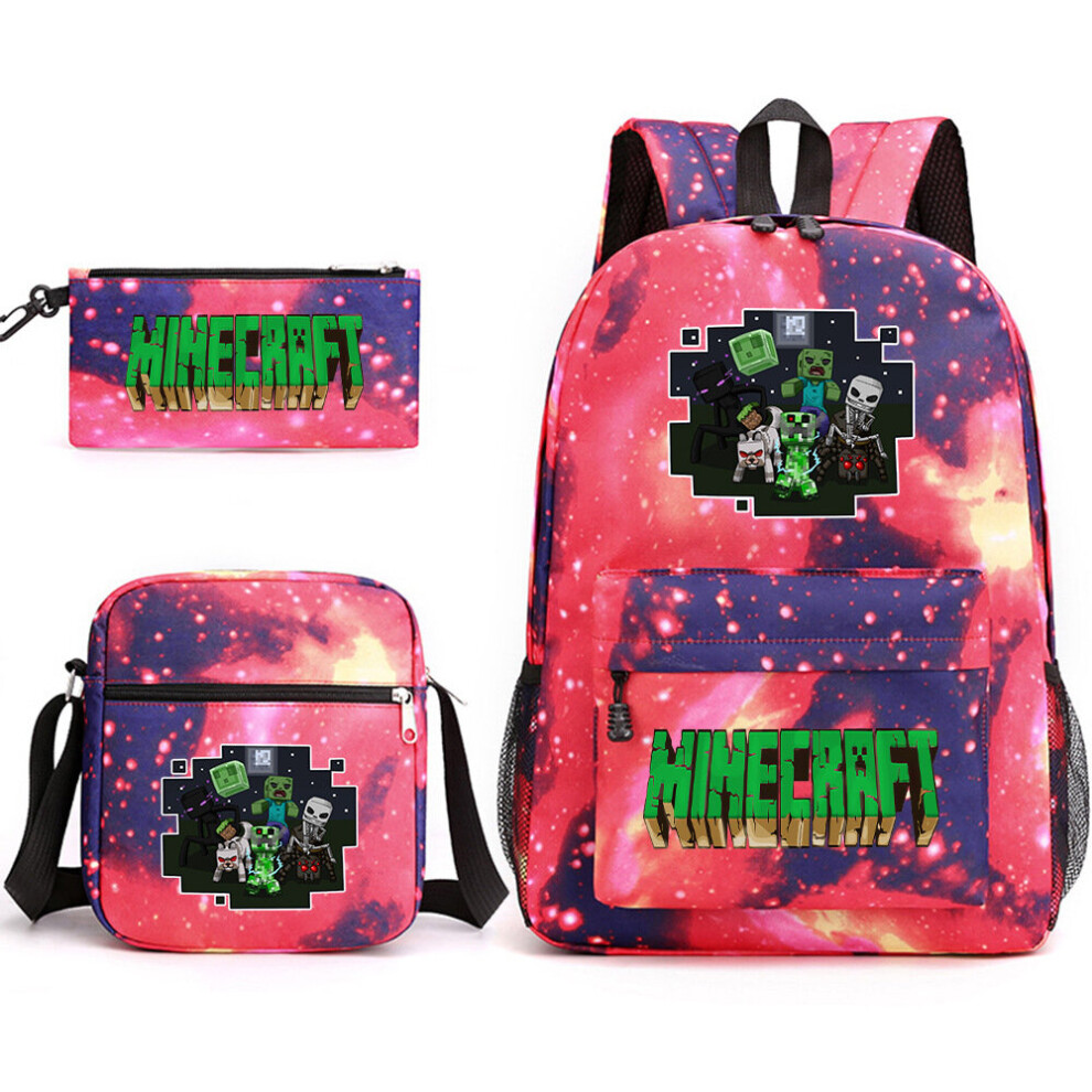(PinkB) Bag Backpack Lunch Crossbody Bag Pencil Case School 3pcs Set Kids Gift