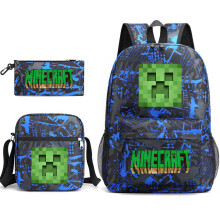 (Blue) Bag Backpack Lunch Crossbody Bag Pencil Case School 3pcs Set Kids Gift