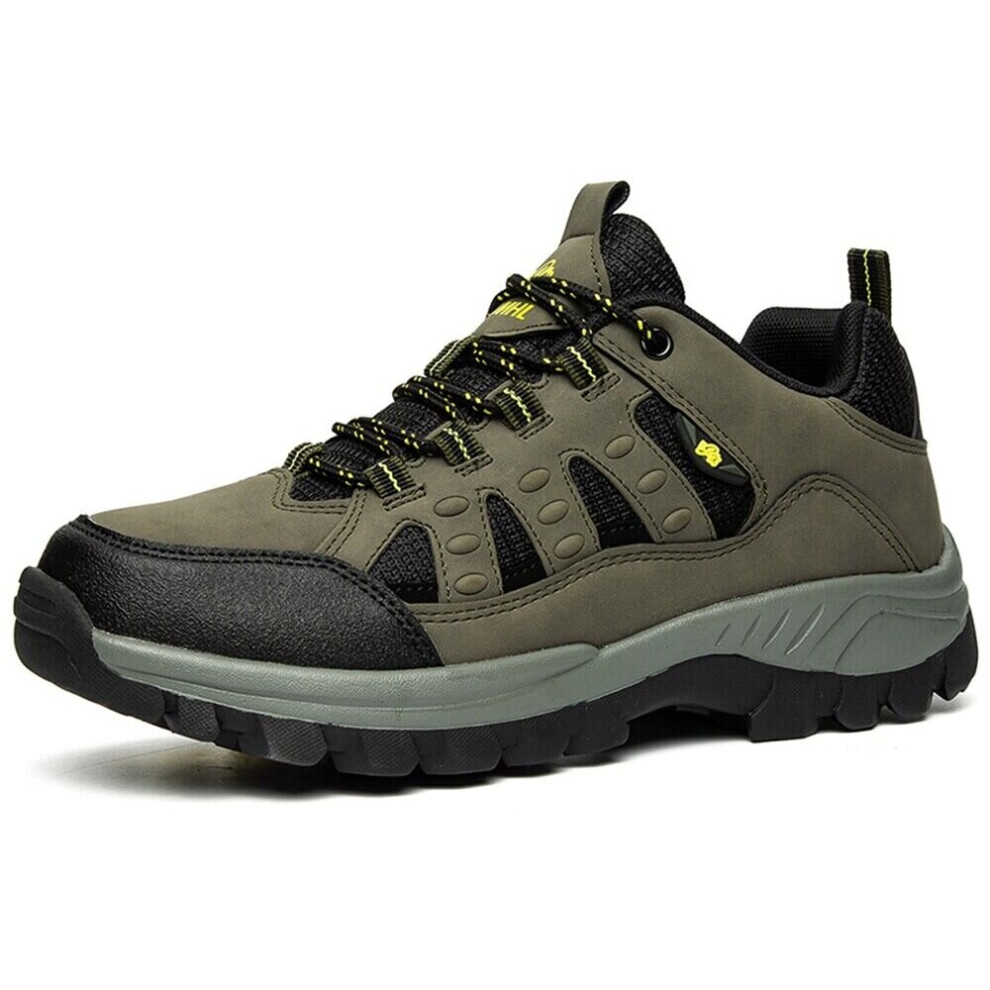 (Sage Green, 8.5) Mens Hiking Boots Trekking Trainers Shoes Walking Leather Outdoor Waterproof UK