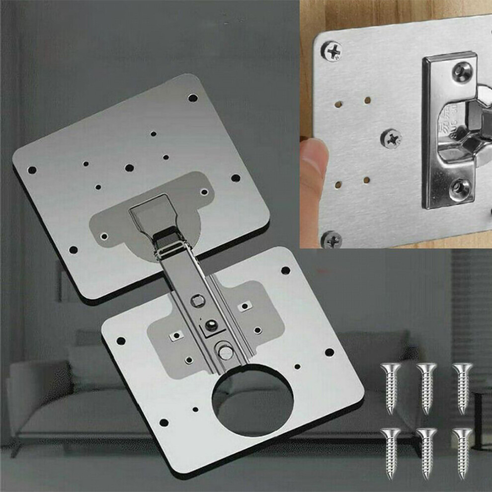 90mm Hinge Repair Plate Rust-Resistant Steel Furniture Cupboard Repair Mount Set, 2 Plates + 12 Screws