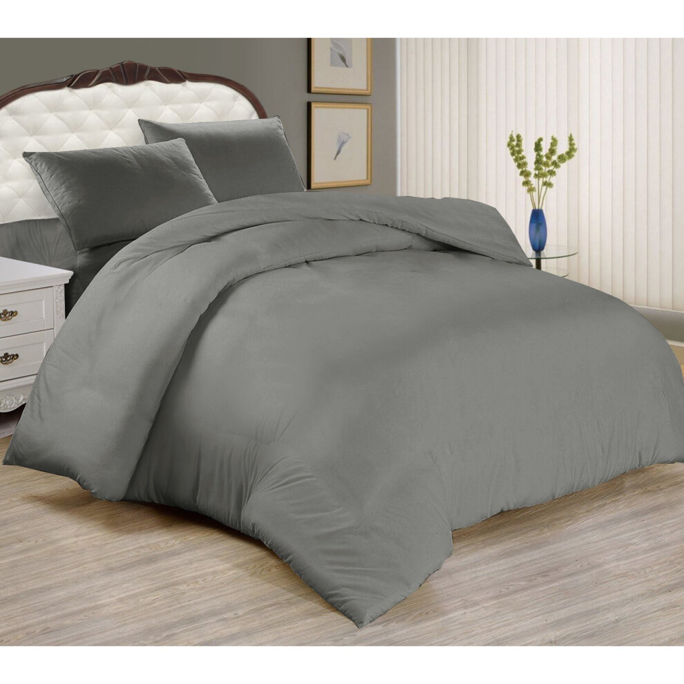 (Grey, King: 230 x 220 cm) Plain Duvet Quilt Cover Bedding Set & Pillowcases Pair