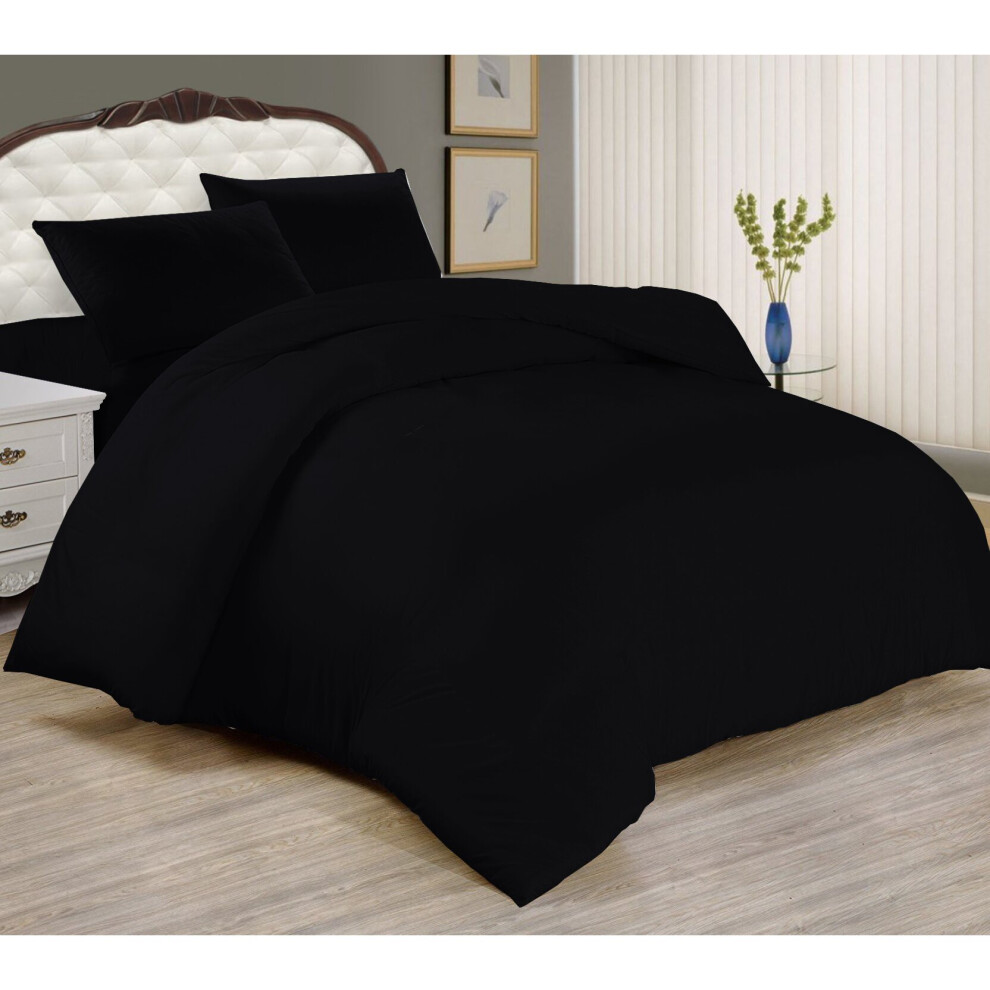 (Black, Single: 137 x 200 cm) Plain Duvet Quilt Cover Bedding Set & Pillowcases Pair