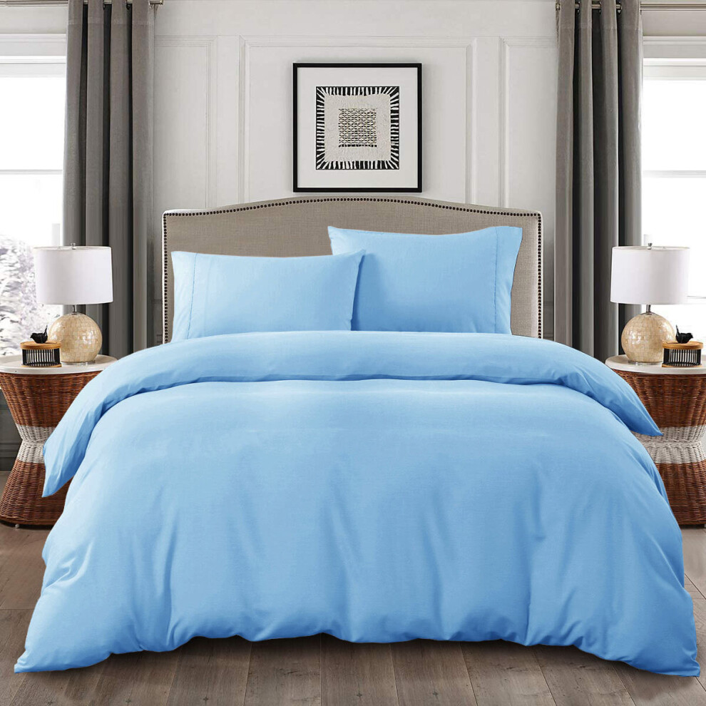 (Light Blue, Single: 137 x 200 cm) Plain Duvet Quilt Cover Bedding Set & Pillowcases Pair