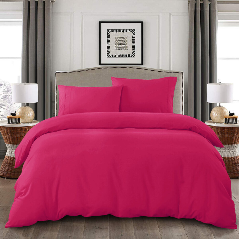 (Pink, King: 230 x 220 cm) Plain Duvet Quilt Cover Bedding Set & Pillowcases Pair