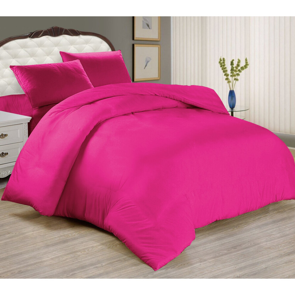 (Pink, Single: 137 x 200 cm) Plain Duvet Quilt Cover Bedding Set & Pillowcases Pair