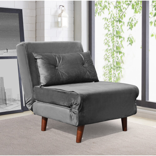 Comfy Living (Grey) Sofa Bed Chair Velvet Fabric Sleeper Chair