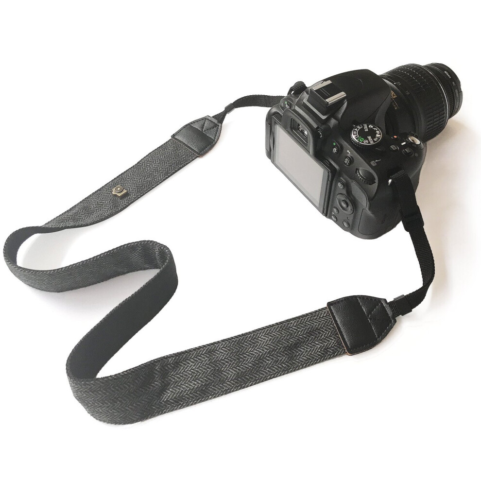 Camera Neck Strap, Soft Vintage Printed Camera Strap, Camera Not Included (Soft Black)