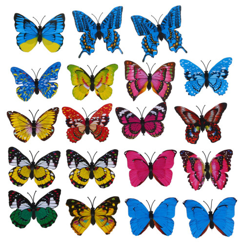20pcs 7cm 3D Artificial Butterfly Pin Clip Double Wing Christmas Wedding Decoration, Colors Randomly Send