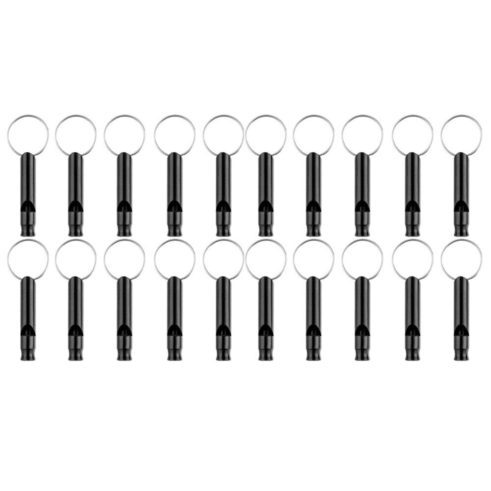 20 Pack Aluminum Whistle, Sports Whistle, Emergency Whistles with Key Chain,Black