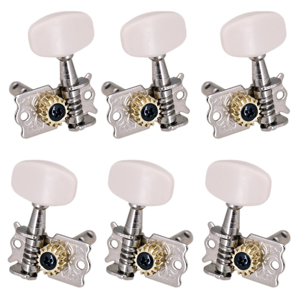Tlily 6Pcs 3R3l Guitar Tuning Pegs Open Machine Heads Acoustic Folk Guitar Tuning Peg Tuners Part White/Silver