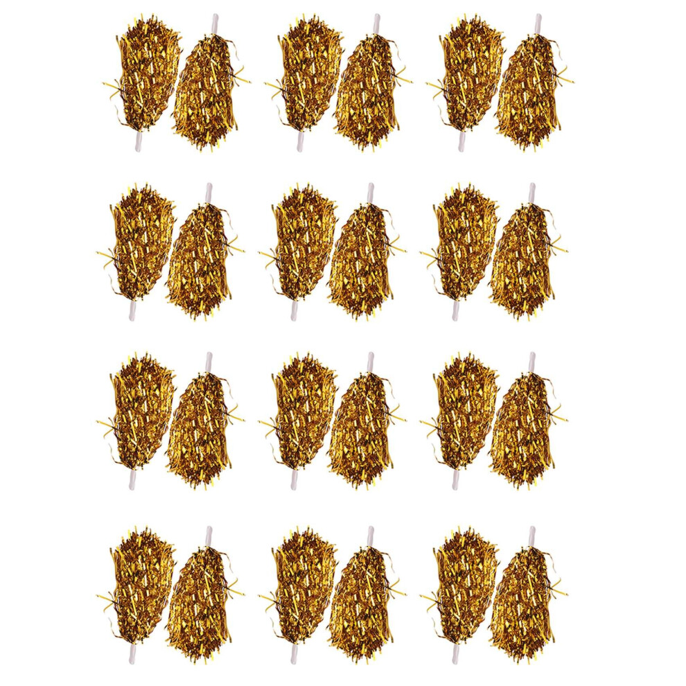 Lot de 24 pompons de pom-pom girl en aluminium métallique avec poignée en plastique pour adultes et enfants, pom-pom girls, fête, jaune