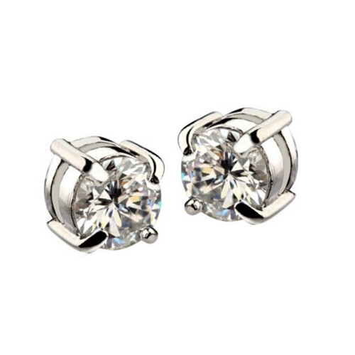 1 Pair Fashion Ear Stud Earring White+Silver