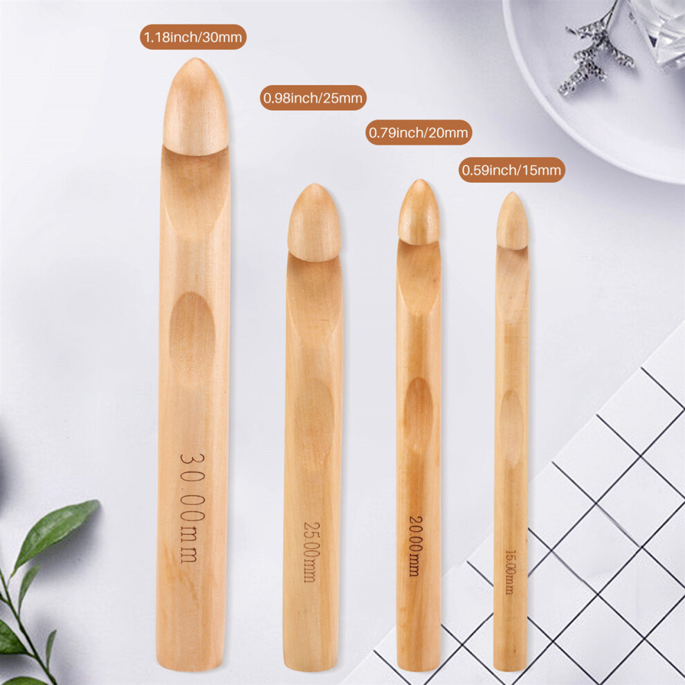Tlily Crochet Hooks 15Mm 20Mm 25Mm 30Mm Wooden Crochet Hook Set For Chunky Yarn, Crocheting Huge Crochet Hooks