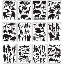 Lot de 12 pochoirs de peinture mandala parfaits pour dessin d'animaux, planche creuse pour peinture et art à faire soi-même