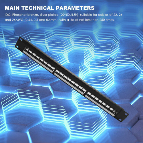 19Inch 1U Cabinet Rack Pass-Through 24 Port CAT6 Patch Panel RJ45 Cable Adapter Modular Frame