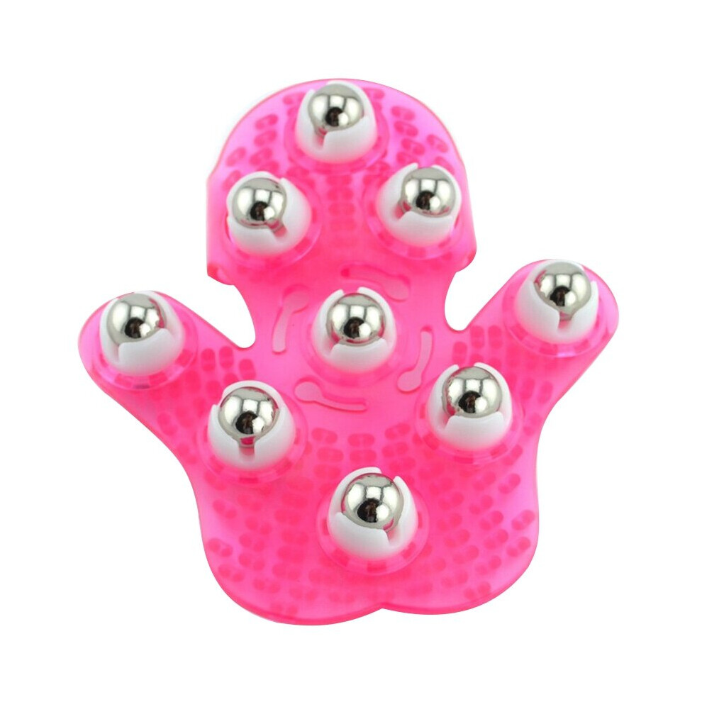 Palm Shaped Massage Glove Body Massager With 9 360-Degree-Roller Metal Roller Ball Beauty Body Care (Pink)