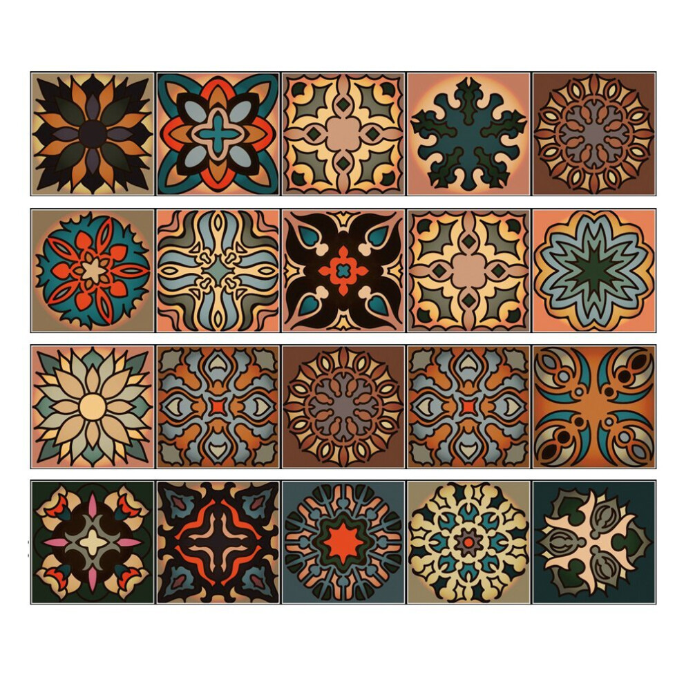 Lot de 20 autocollants 3D multicolores marocains pour carrelage mural de salle de bain, cuisine, escalier