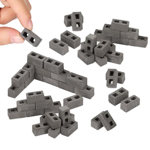 60 Packs Cinder Blocks 1/12 Scale Mini Bricks Concrete Miniature Bricks Landscaping Accessories