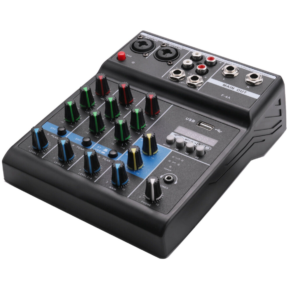 Portable Audio Mixer Professional 4 Channel Bluetooth Mixer DJ Console with Reverb Effect for Karaoke USB Live Stage KTV