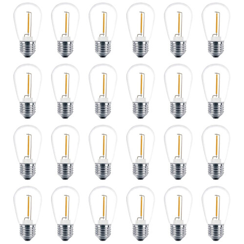 24 Pack 3V LED S14 Replacement Light Bulbs, Shatterproof Outdoor Solar String Light Bulbs, Warm White
