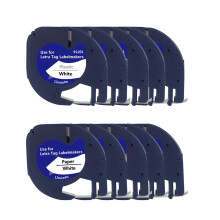 Lot de 10 recharges d'étiquettes pour Letratag 12 mm x 4 m Ruban d'étiquettes en plastique blanc pour étiqueteuse Letra Tag Plus