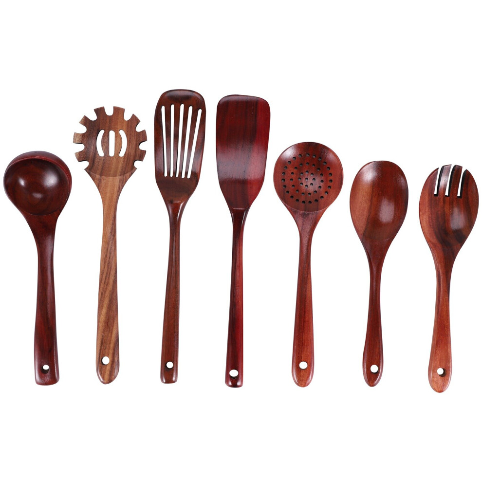 Ensemble d'ustensiles de cuisine en bois, cuillères en bois pour la cuisine, ensemble de spatules de cuisine en bois de teck naturel, lot de 7