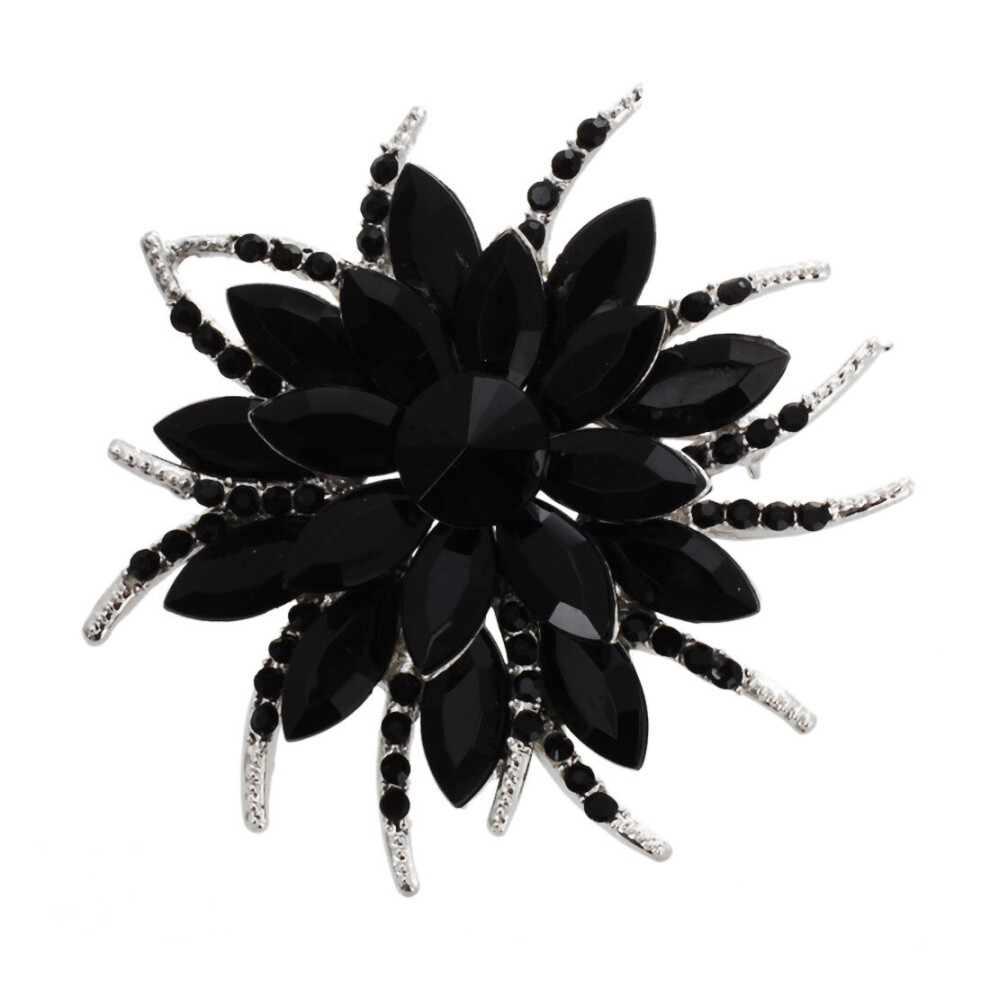 Crystal Brooch Pins For Women Flower Broches Jewelry Fashion Wedding Party - Black