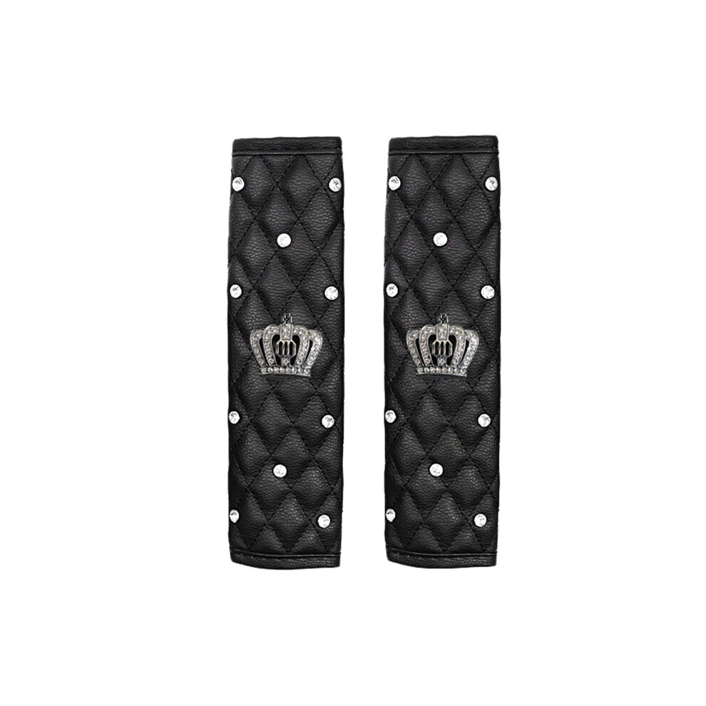 Pu Leather Car Belt Cover Shoulder Belt Pad Rhinestones Crown 2 Pcs Adults Youth 4761978903514