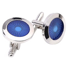 1 paire de boutons de manchette de chemise Ă yeux ronds pour hommes, cadeau de mariage d'affaires (argent + bleu)