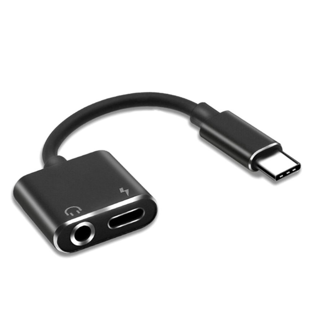 2 In1 Type-C To 3.5Mm Headphone Adaptor/Connector Charger, Earphone Aux Audio & Charge Adaptor Black 4761978930671