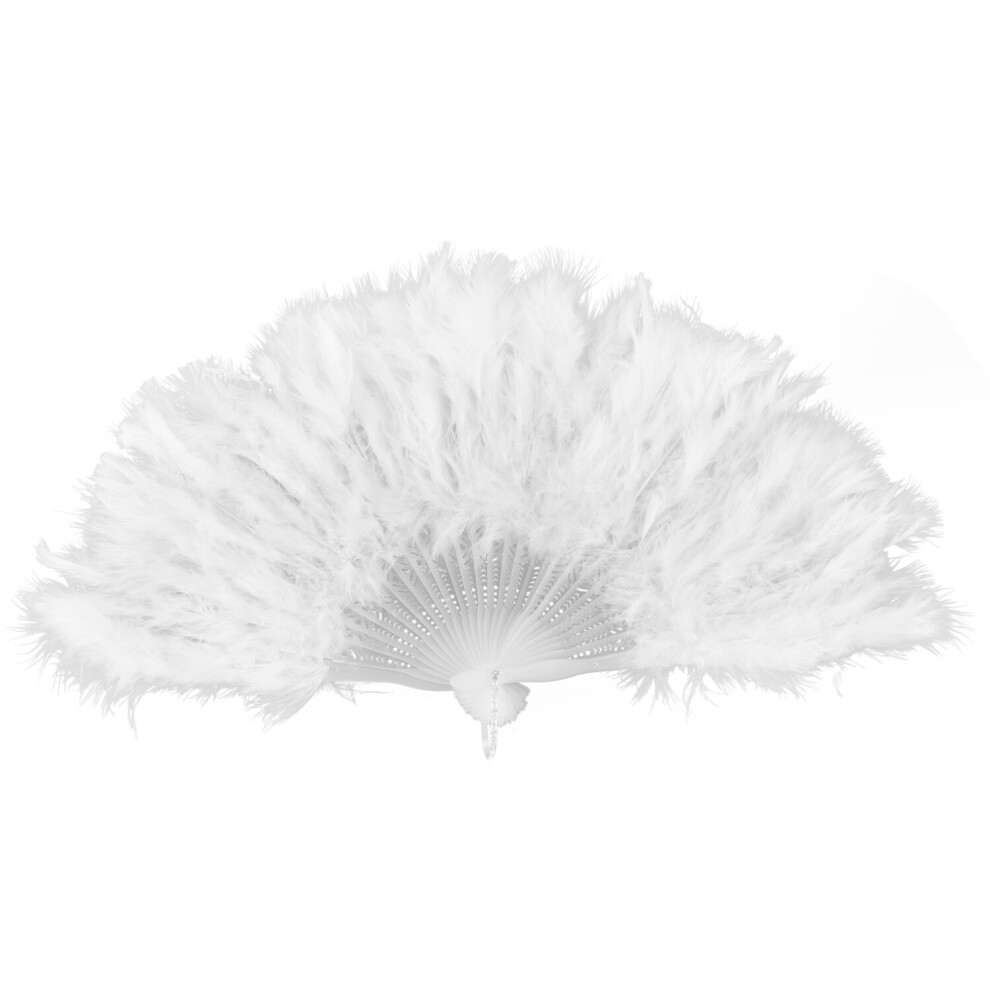 LADIES FEATHER FAN 1920s BURLESQUE COSTUME ACCESSORY - White