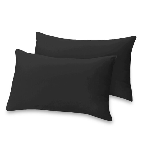 (Black, 2 x Pillow Cases) Plain Duvet Quilt Cover Bedding Set Microfiber Plain Pillowcases Pair 2