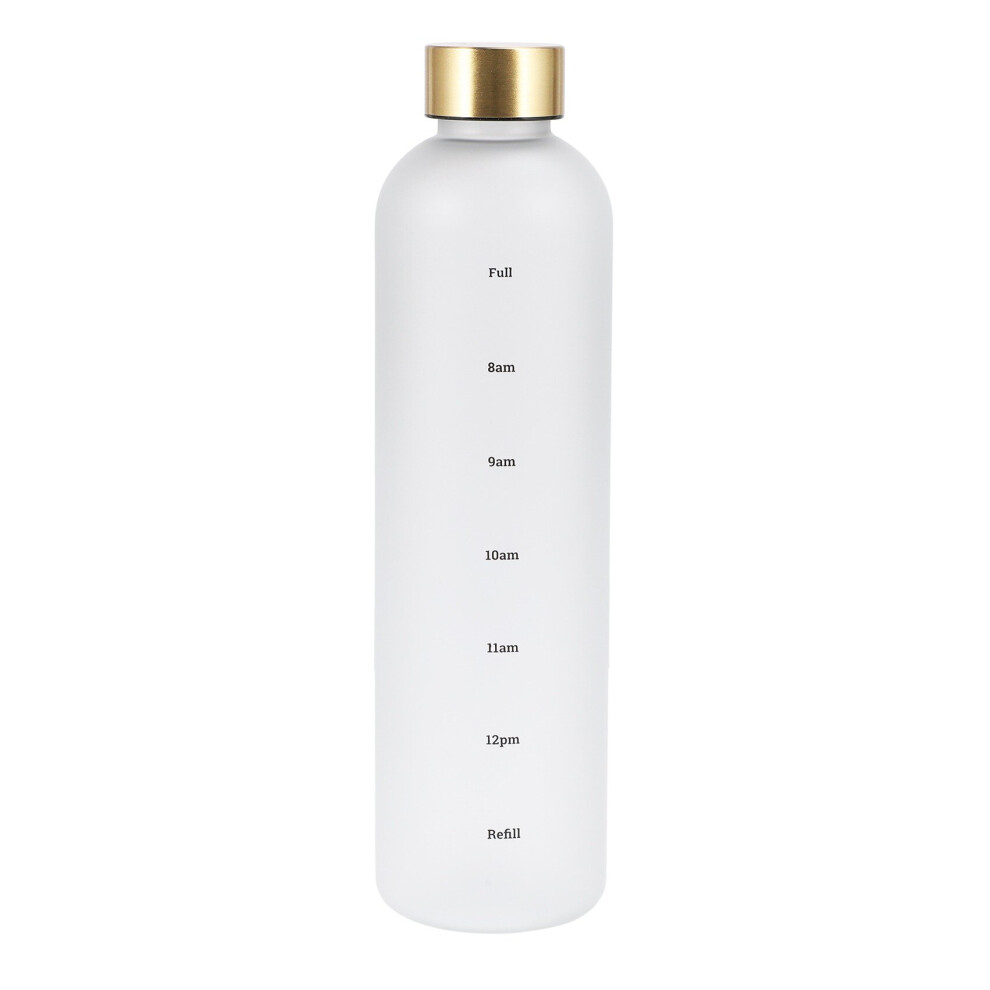 Plastic Space Cup -Capacity Transparent Frosted Water Cup Copper Lid Water Bottle with Time Marker 1000ML White