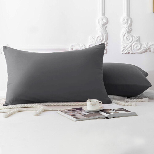 (Charcoal, 2 x Pillow Cases) Plain Duvet Quilt Cover Bedding Set Microfiber Plain Pillowcases Pair