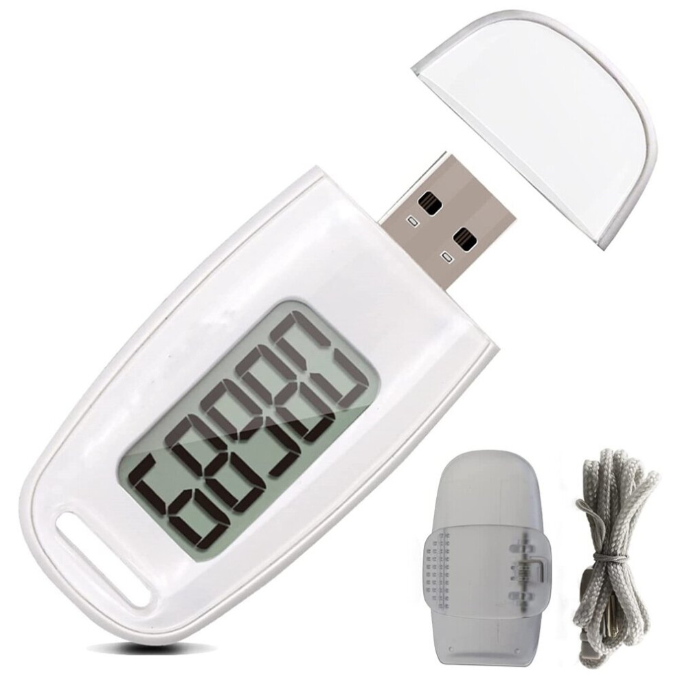 Simple Step Counter,Walking 3D Pedometer with Rechargeable Battery,Accurate Fitness Tracker,Digital Pedometer,White 