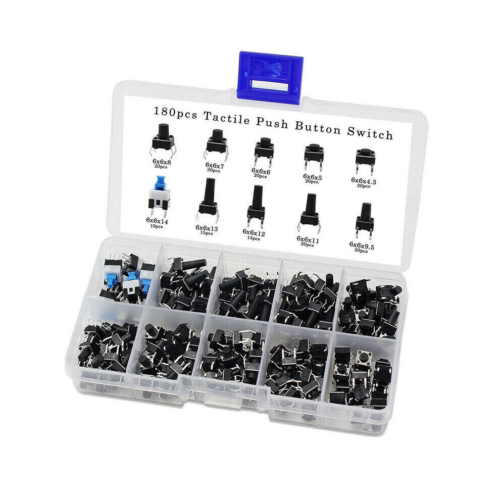 180 Pcs 10 Values Tactile Push Button Switch Mini Momentary Tact Assorted Kits 4762381727377