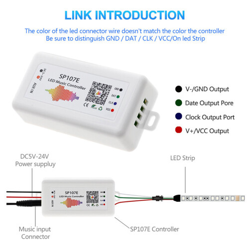 SP107E LED Controller Bluetooth Smart APP WS2811/2812B Light Strip Dimming LED Music Controller 1