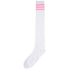 1pair Womens Athlete Thin Solid Thigh Highs Tights Over Knee Socks White w Pink