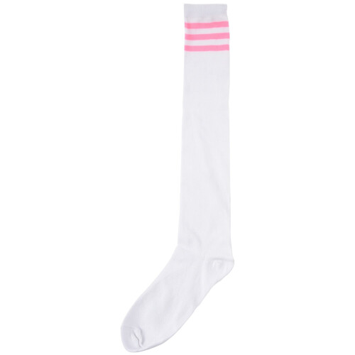 1pair Womens Athlete Thin Solid Thigh Highs Tights Over Knee Socks White w Pink
