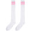 1pair Womens Athlete Thin Solid Thigh Highs Tights Over Knee Socks White w Pink 2