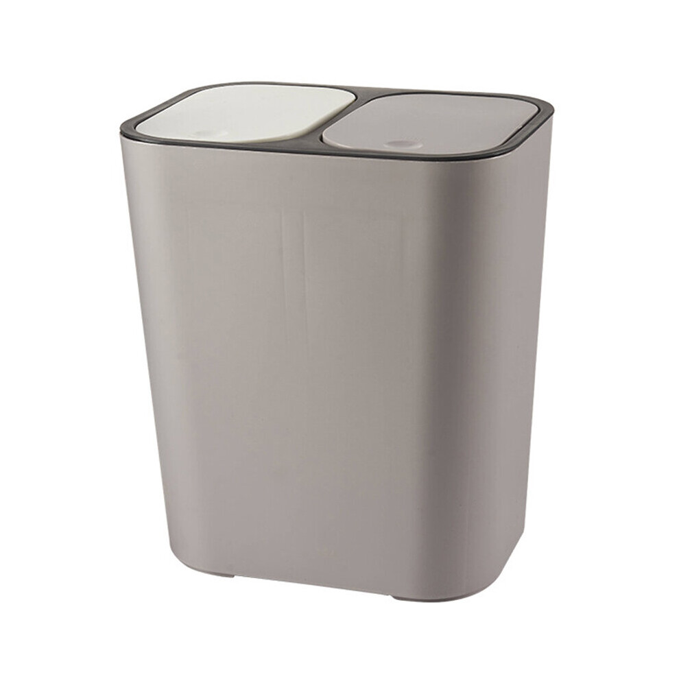Poubelle rectangulaire en plastique à bouton-poussoir et double compartiment de 12 litres pour le recyclage des déchets - Gris