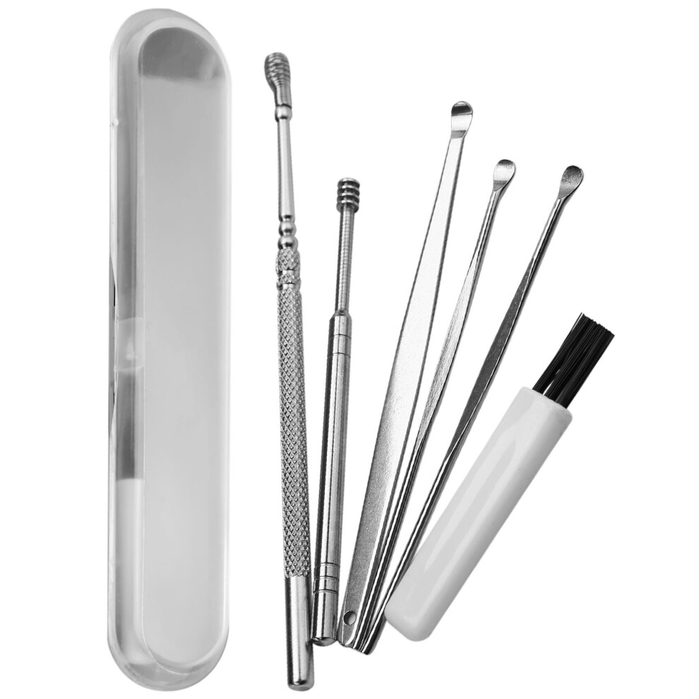 Tlily 6Pcs Ear Pick Set Stainless Steel Earpick Ear Wax Curette Remover Spoon Spiral Ear Clean Tool With Case