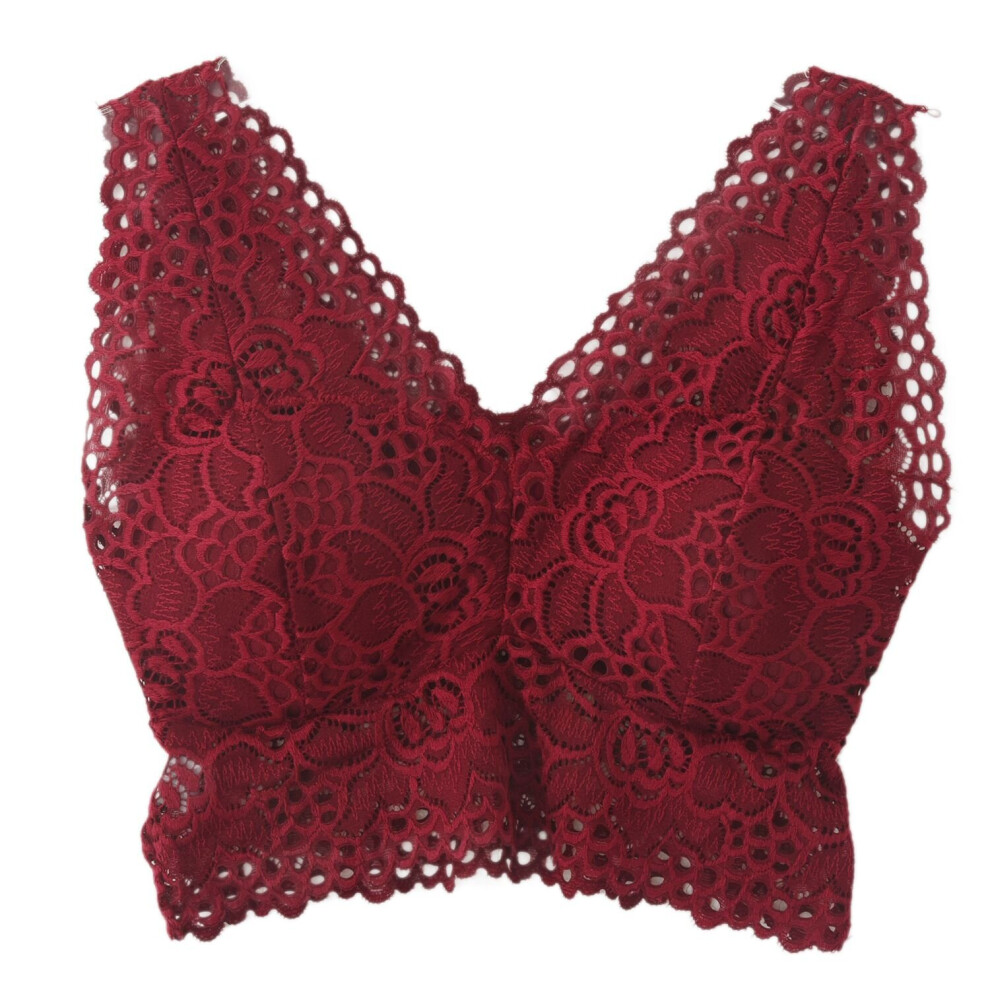 Débardeur à fleurs pour femmes, soutien-gorge en dentelle, gilet au crochet floral, haut court, vin rouge
