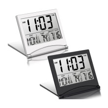 2 Stück Digitaler Reisewecker Faltbare LCD-Uhr mit Kalender Temperatur Schlummermodus Tragbare Display-Tischuhr